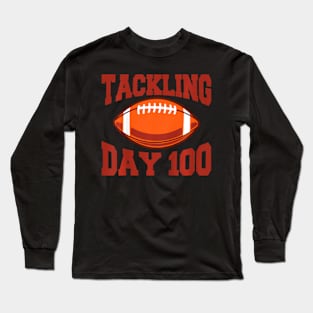 Kids 100 Days Of School Boys 100th Day Of School Tackling Day 100 Long Sleeve T-Shirt